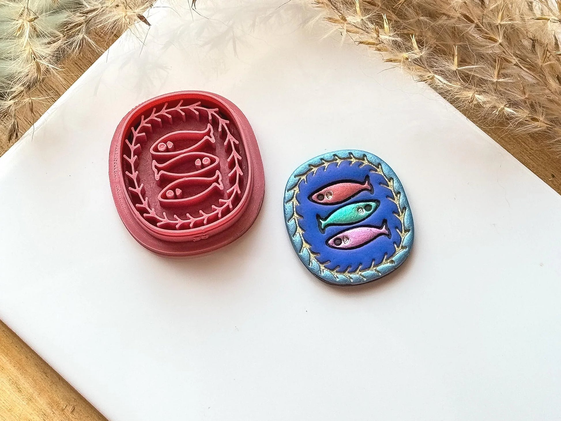 Fish Clay Cutter, stained glass frame style cutter with 3 fish detail for polymer clay and silver clay, various sizes available, UK made-Animal & Nature Cutters