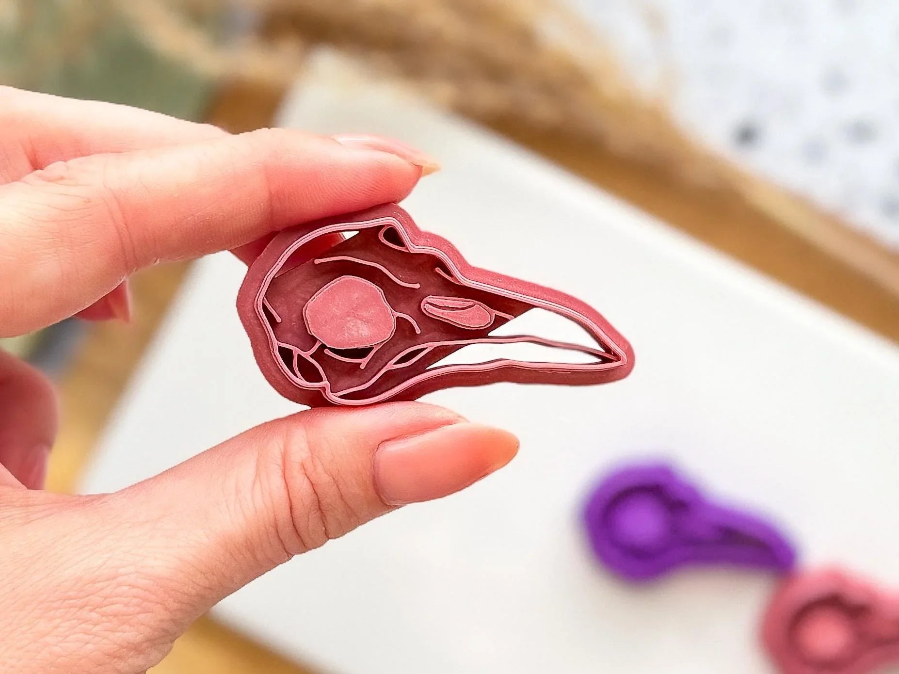 Bird Skull Clay Cutter, gothic style bird cutter for polymer and silver clay, 5 sizes available, Printed in the FC studio-Gothic / Alt Cutters