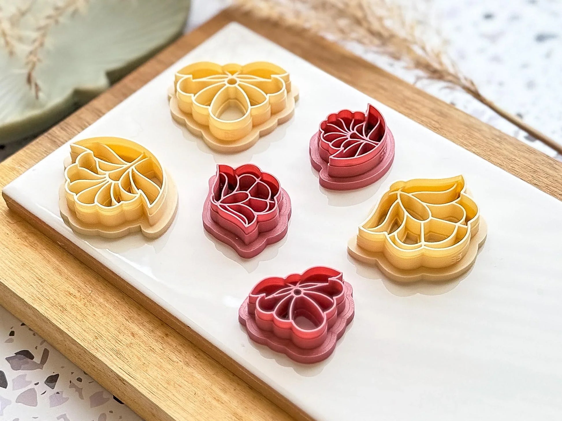 Flower Clay Cutter Set, art deco sytle set of 3 cutters for polymer and silver clay, printed in the FC studio-Floral Cutters