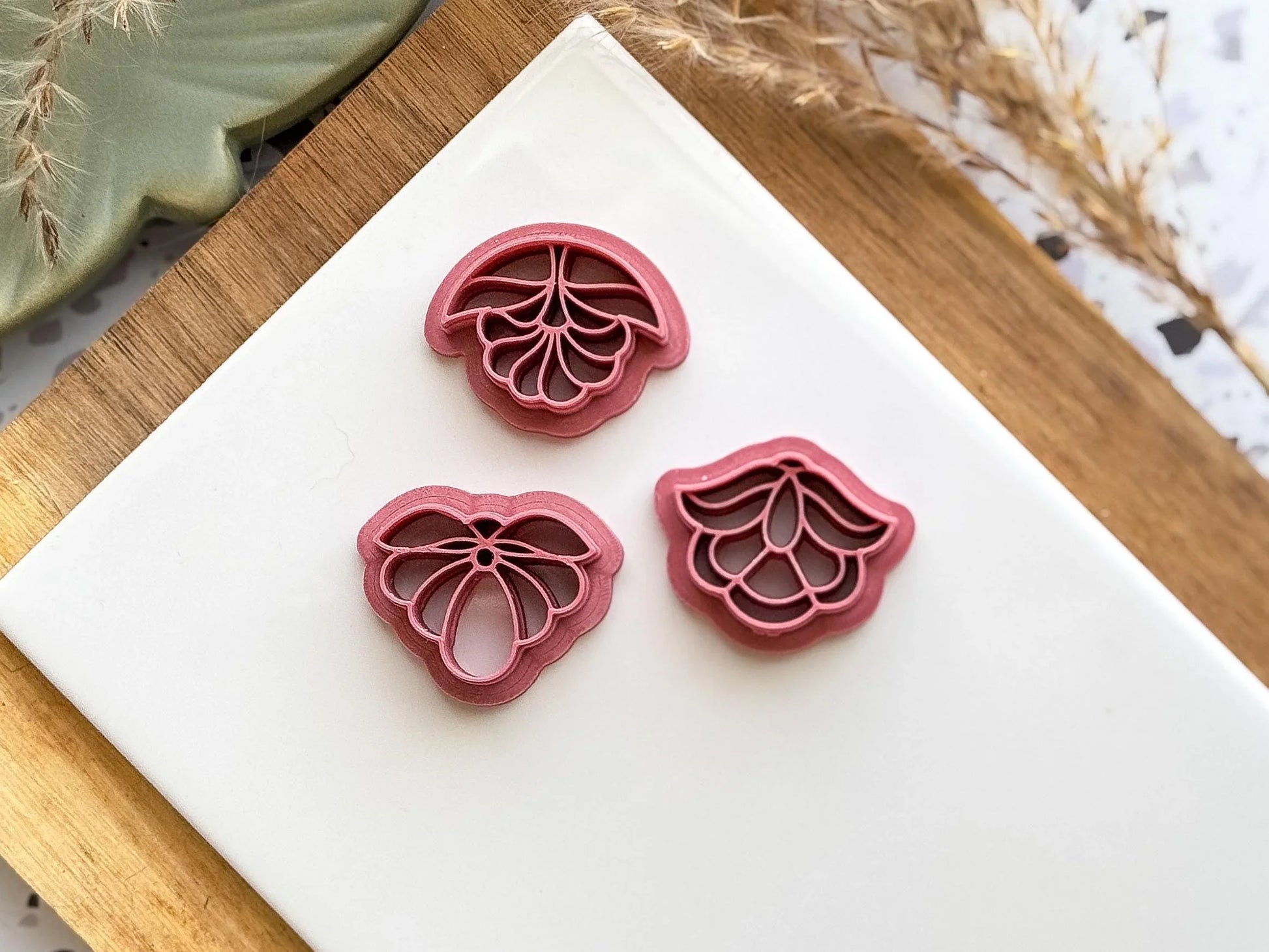 Flower Clay Cutter Set, art deco sytle set of 3 cutters for polymer and silver clay, printed in the FC studio-Floral Cutters