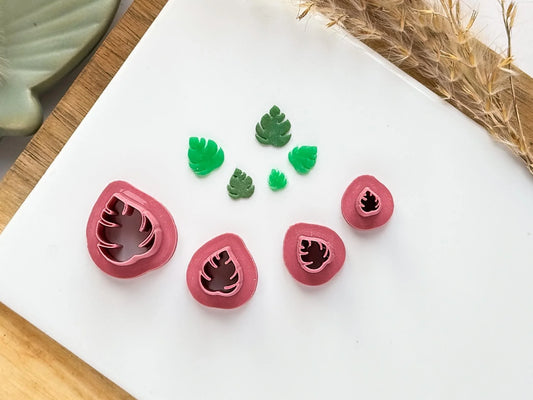 Micro monstera leaf clay cutters, set of 0.5 - 1.5 cm leaf shaped cutters for polymer clay and silver clay, tiny leaf cutter, UK made-Micro Clay Cutters