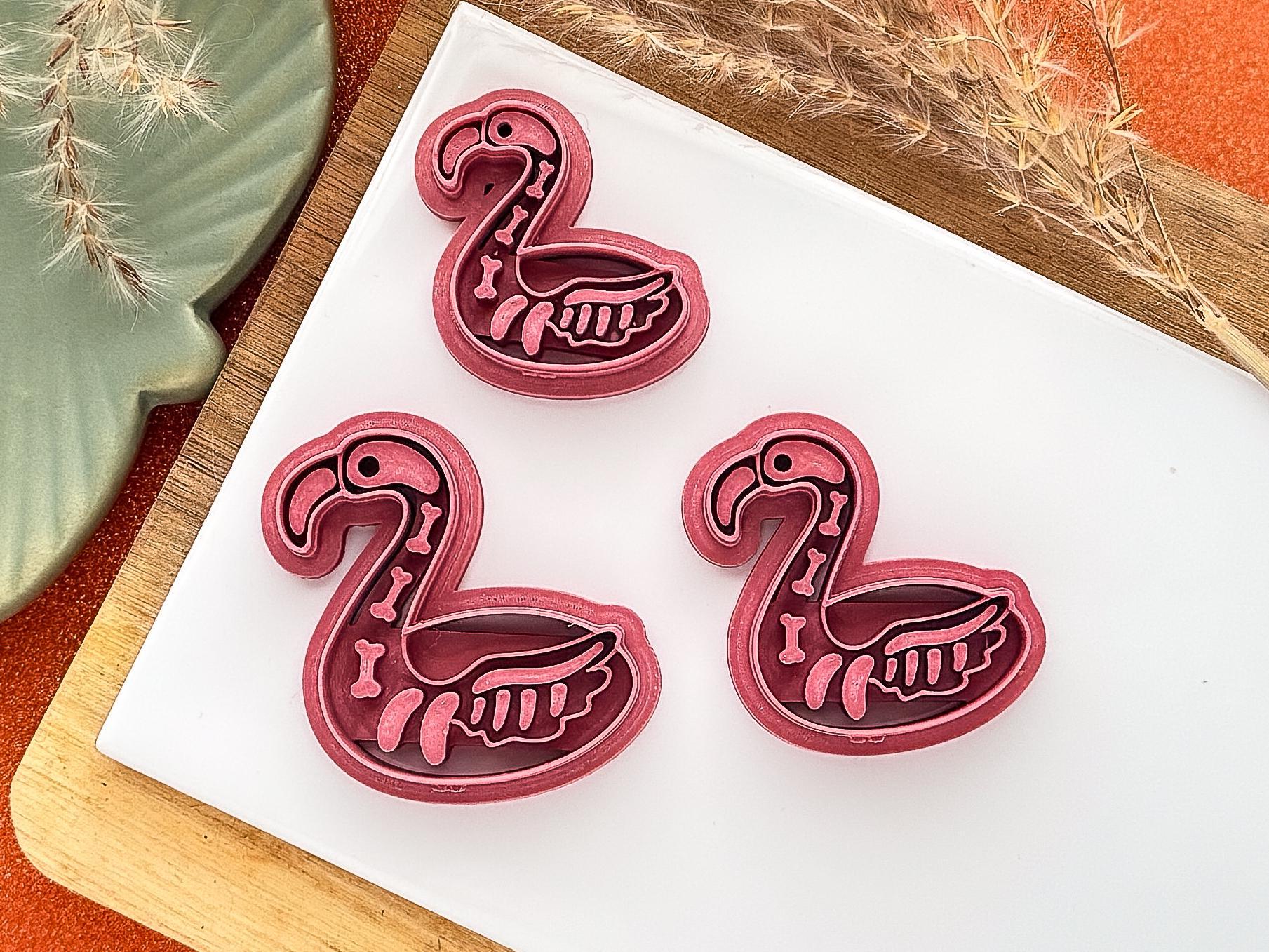 Haloween Flamingo Clay Cutter, skeleton flamingo cutter for polymer and silver clay, printed in the FC studio-Gothic / Alt Cutters