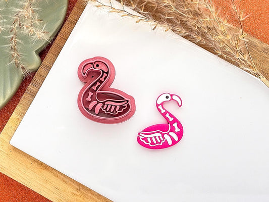 skeleton flamingo halloween themed clay cutter