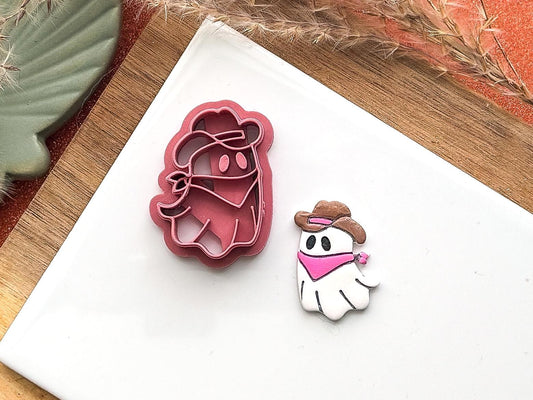 Cowboy western ghosy clay cutter with bandana and cowboy hat stamp details