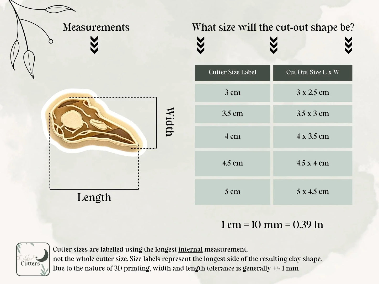 Bird Skull Clay Cutter, gothic style bird cutter for polymer and silver clay, 5 sizes available, Printed in the FC studio-Gothic / Alt Cutters
