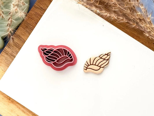 cone shaped conch seashell clay cutter with stamp lines