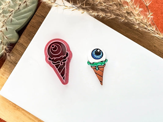 Halloween eyeball ice cream clay cutter with hand painted polymer clay sample