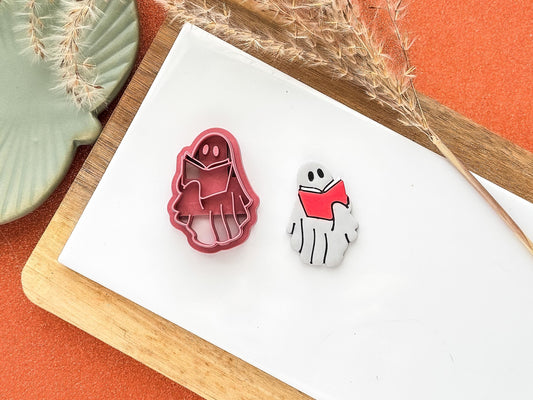 Halloween Clay Cutter Ghost with Book, cute spooky cutter for polymer and silver clay, Made in the UK-Halloween / Goth Cutters