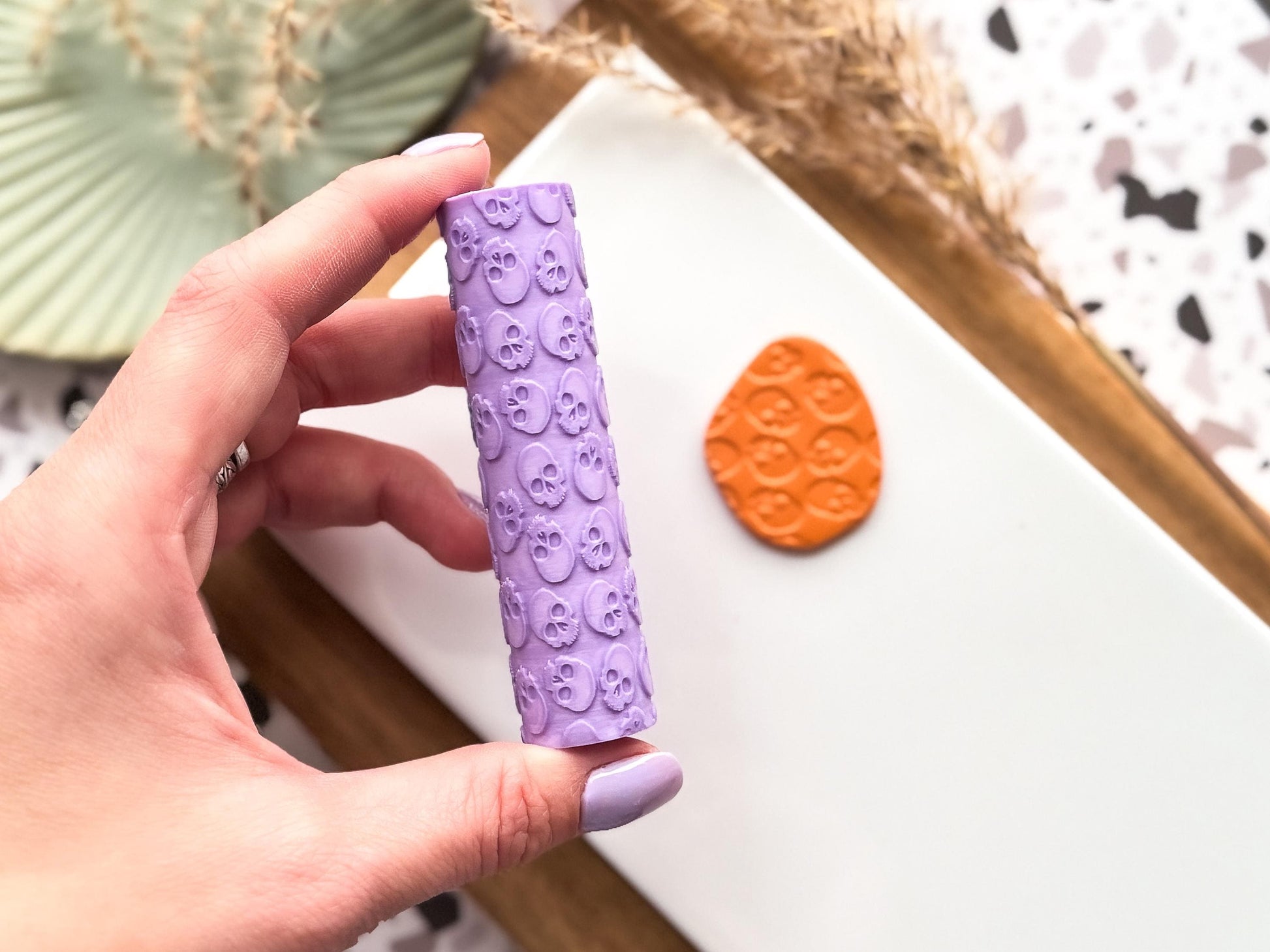 Halloween skull texture roller, small embossing seamless skull roller, clay texture roller, pattern roller for clay dough and fondant-Texture Rollers