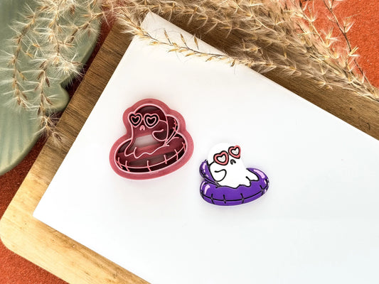Summer Ghost Clay Cutter, relaxed ghost in pool floatie cutter for polymer and silver clay!-Halloween / Goth Cutters