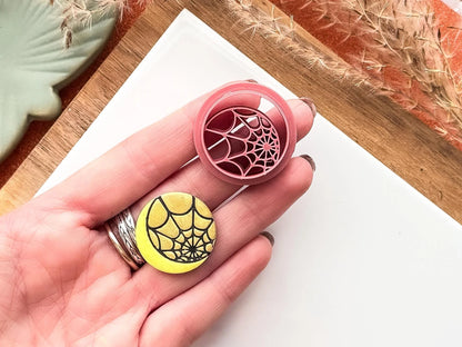Webbed Moon Clay Cutter, Halloween themed circular cutter for polymer clay and silver clay, UK made-Halloween / Goth Cutters