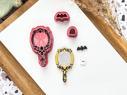 Halloween Mirror Clay Cutter, 3 Piece Set With Mirror Bat and Ghost Mini Cutters, UK Made-Halloween / Goth Cutters