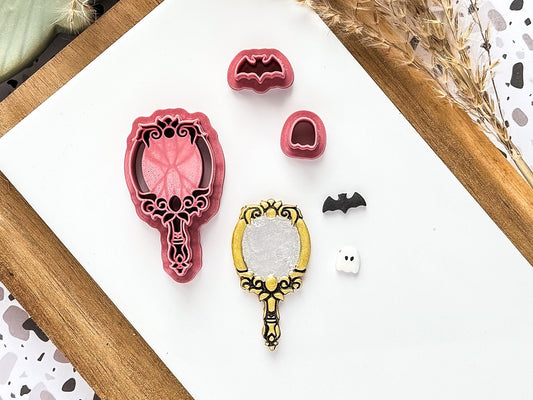 Halloween Mirror Clay Cutter, 3 Piece Set With Mirror Bat and Ghost Mini Cutters, UK Made-Halloween / Goth Cutters