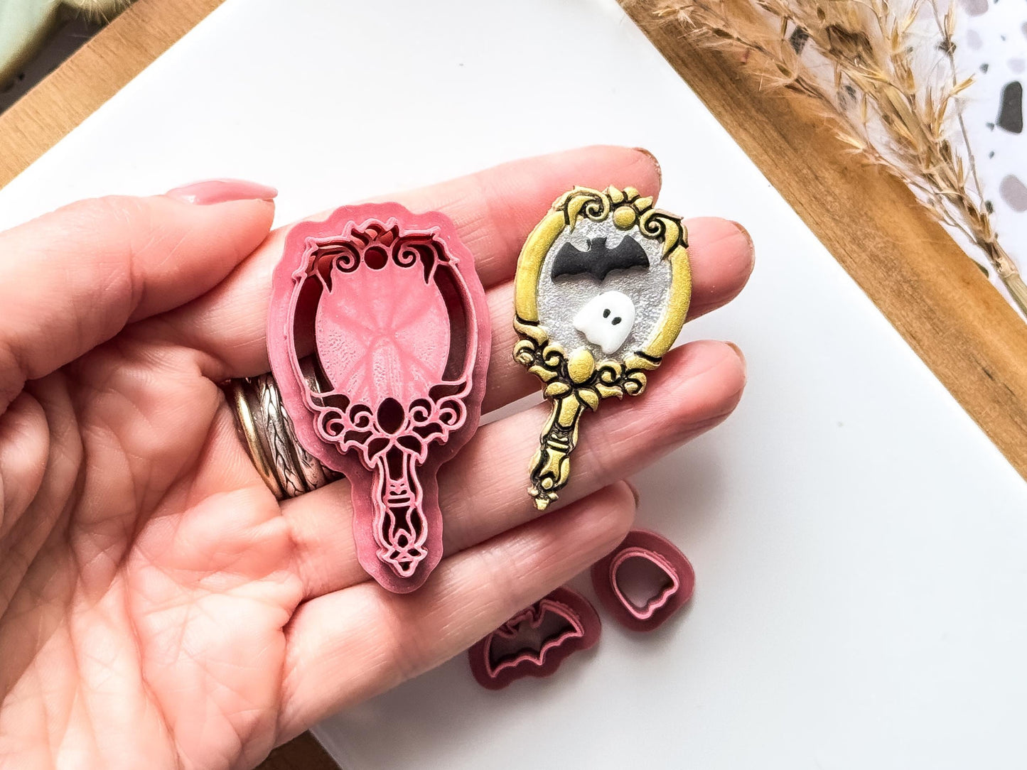 Halloween Mirror Clay Cutter, 3 Piece Set With Mirror Bat and Ghost Mini Cutters, UK Made-Halloween / Goth Cutters