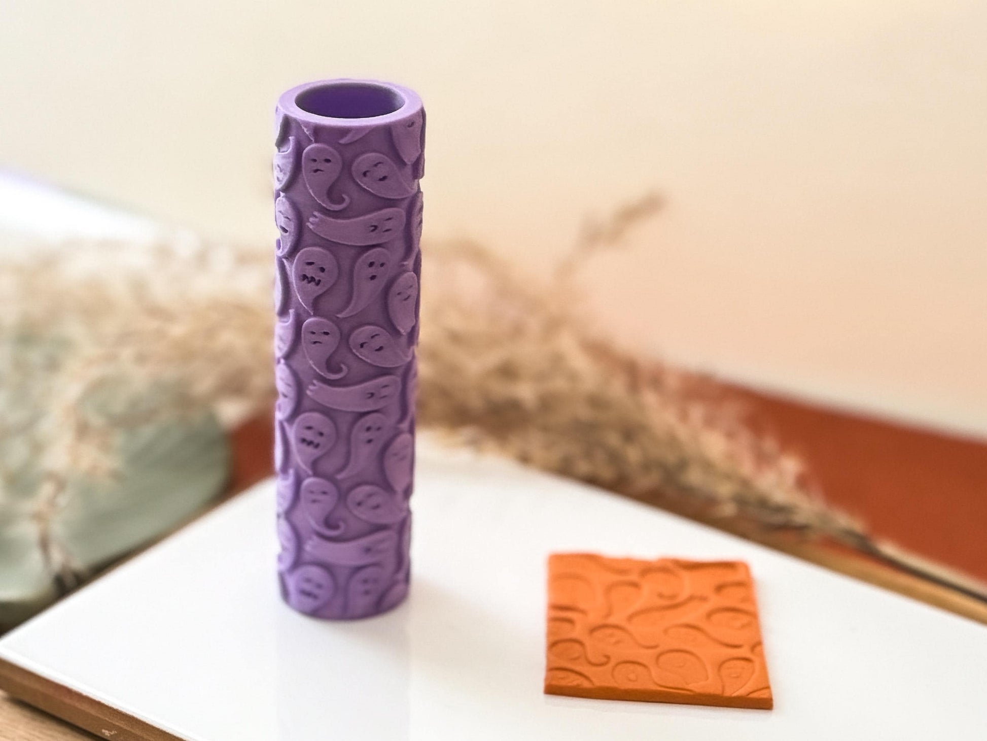 Halloween ghost texture roller, embossing seamless ghost roller, clay texture roller, pattern roller for polymer clay and silver clay-