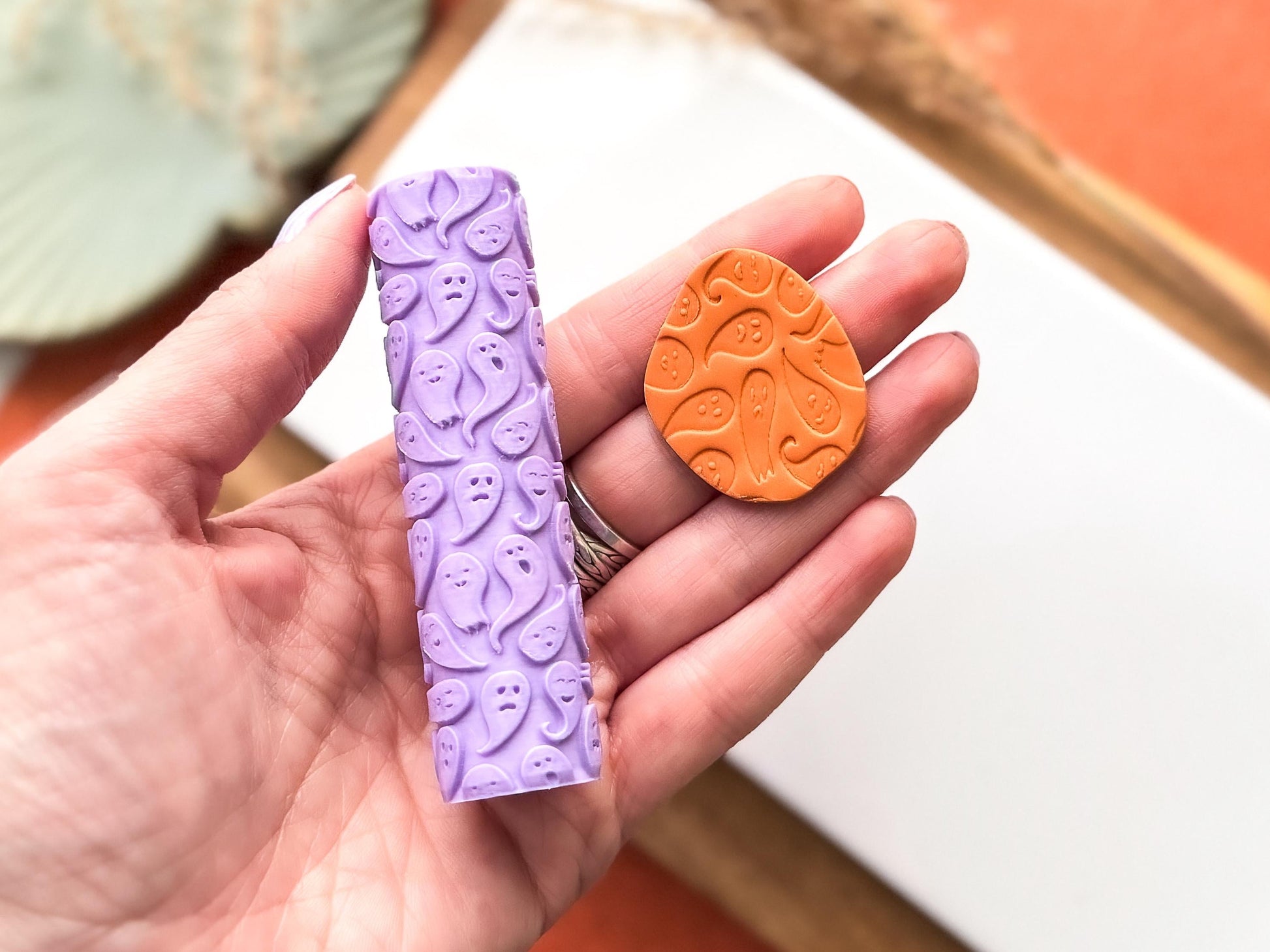 Halloween ghost texture roller, embossing seamless ghost roller, clay texture roller, pattern roller for polymer clay and silver clay-