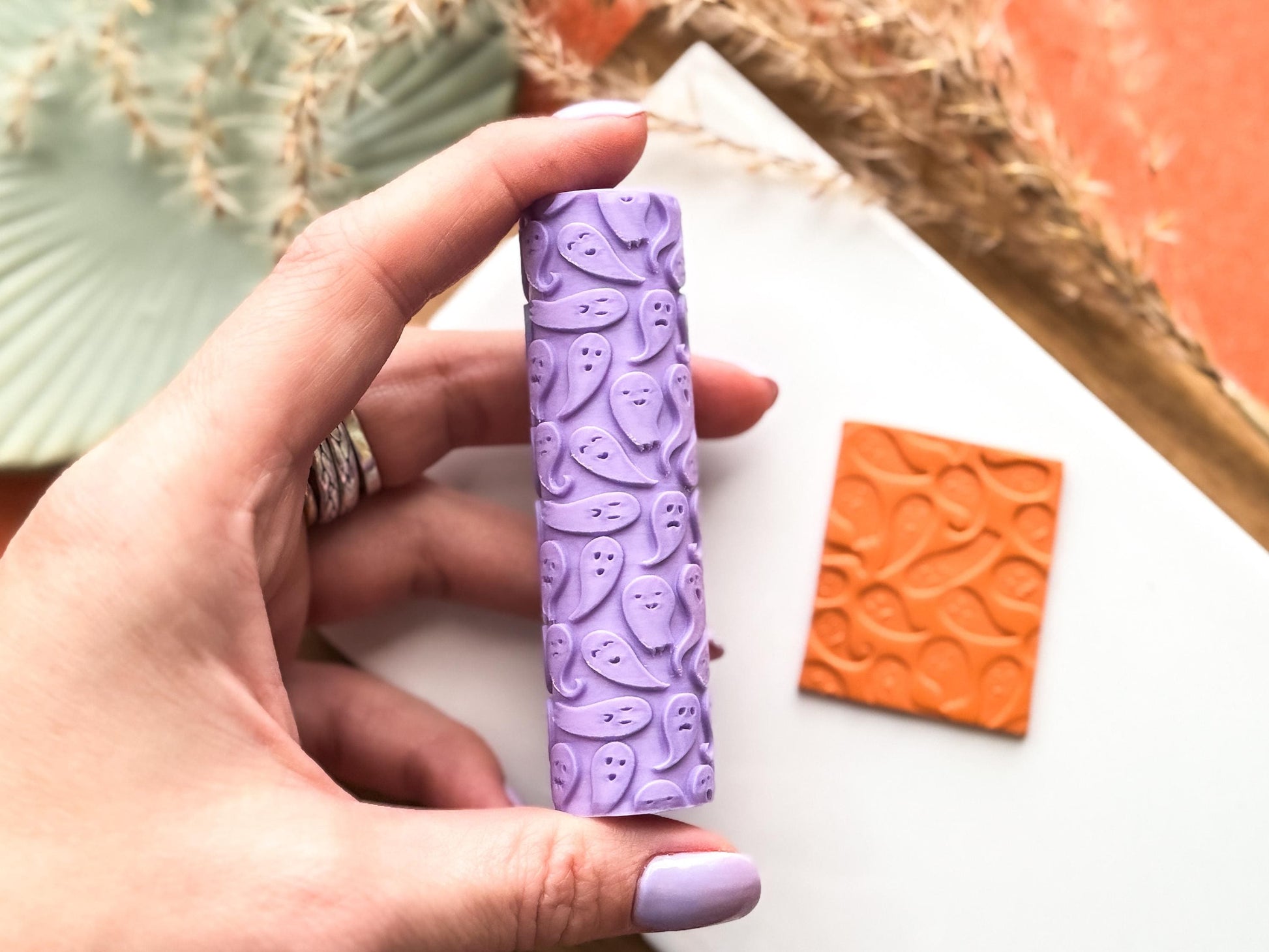 Halloween ghost texture roller, embossing seamless ghost roller, clay texture roller, pattern roller for polymer clay and silver clay-