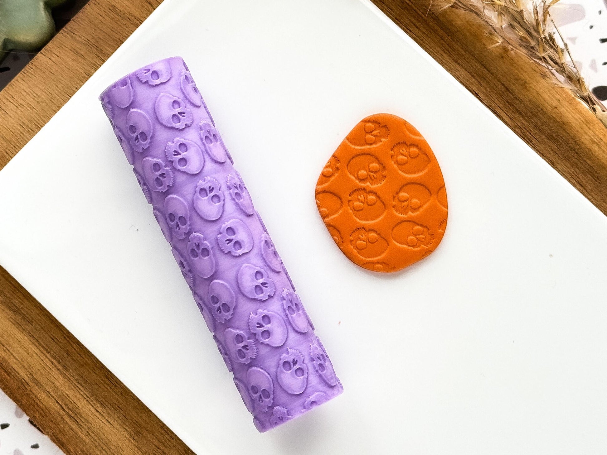 Halloween skull texture roller, small embossing seamless skull roller, clay texture roller, pattern roller for clay dough and fondant-Texture Rollers