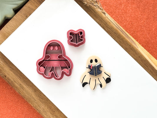 Ghost Clay Cutter Boy: Male ghost shaped cutter with open book, 5 sizes available, UK Made-Halloween / Goth Cutters