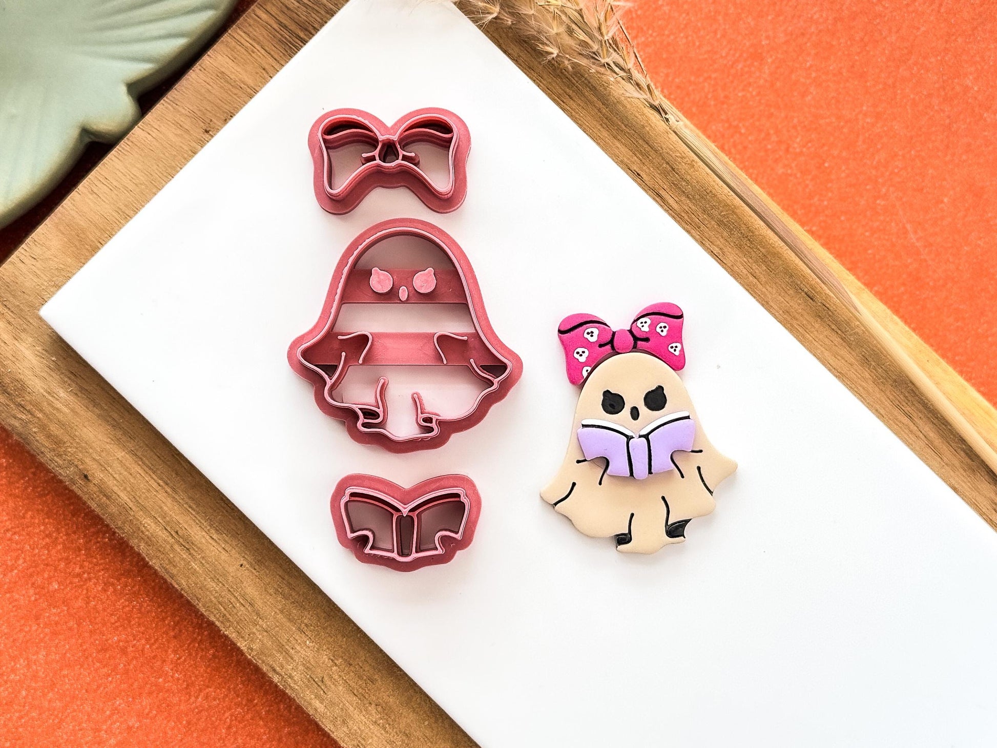 Ghost Clay Cutter Girl: Female ghost shaped cutter with open book and bow, 5 sizes available, UK Made-Halloween / Goth Cutters