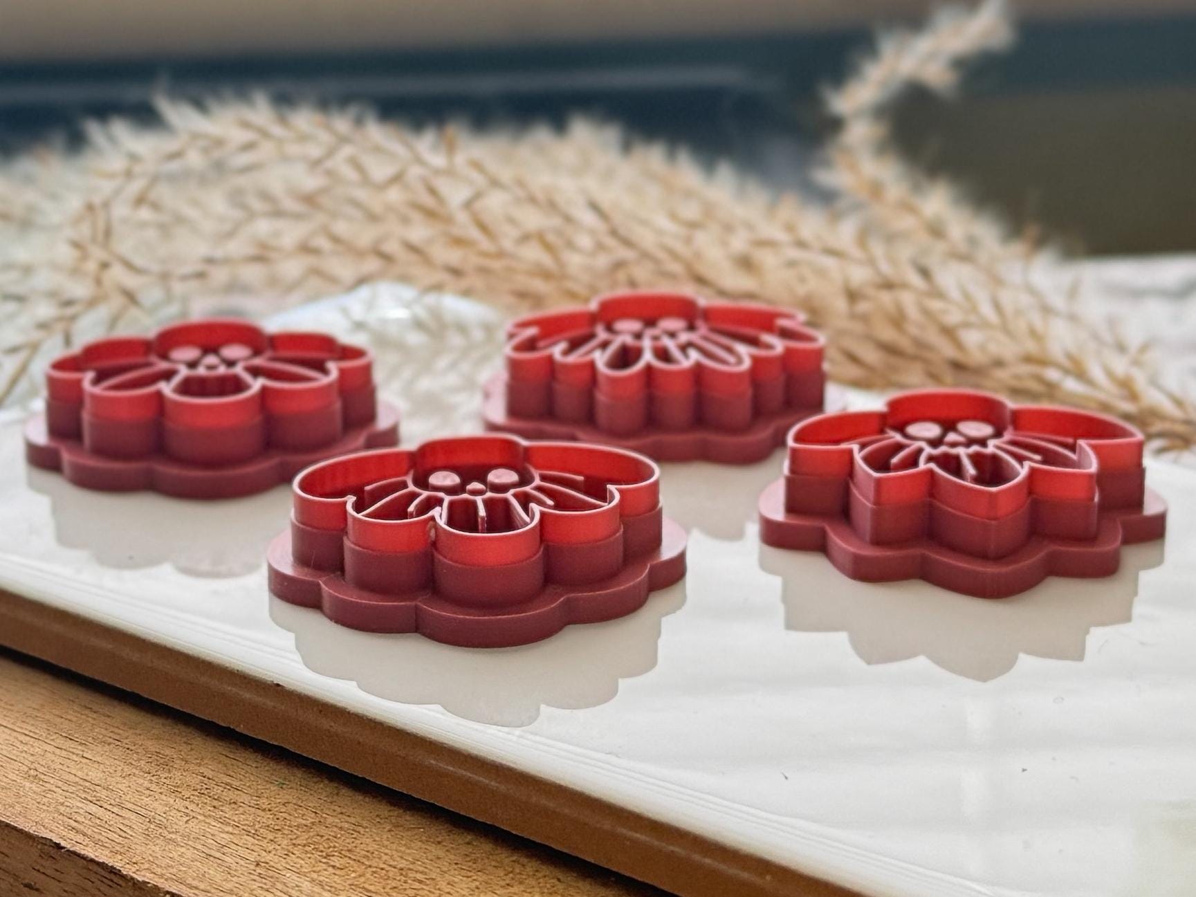 Skull Flower Polymer Clay Cutter Set: 4 Part Set Of Half Flower Cutters, Various Sizes, UK Made-Halloween / Goth Cutters