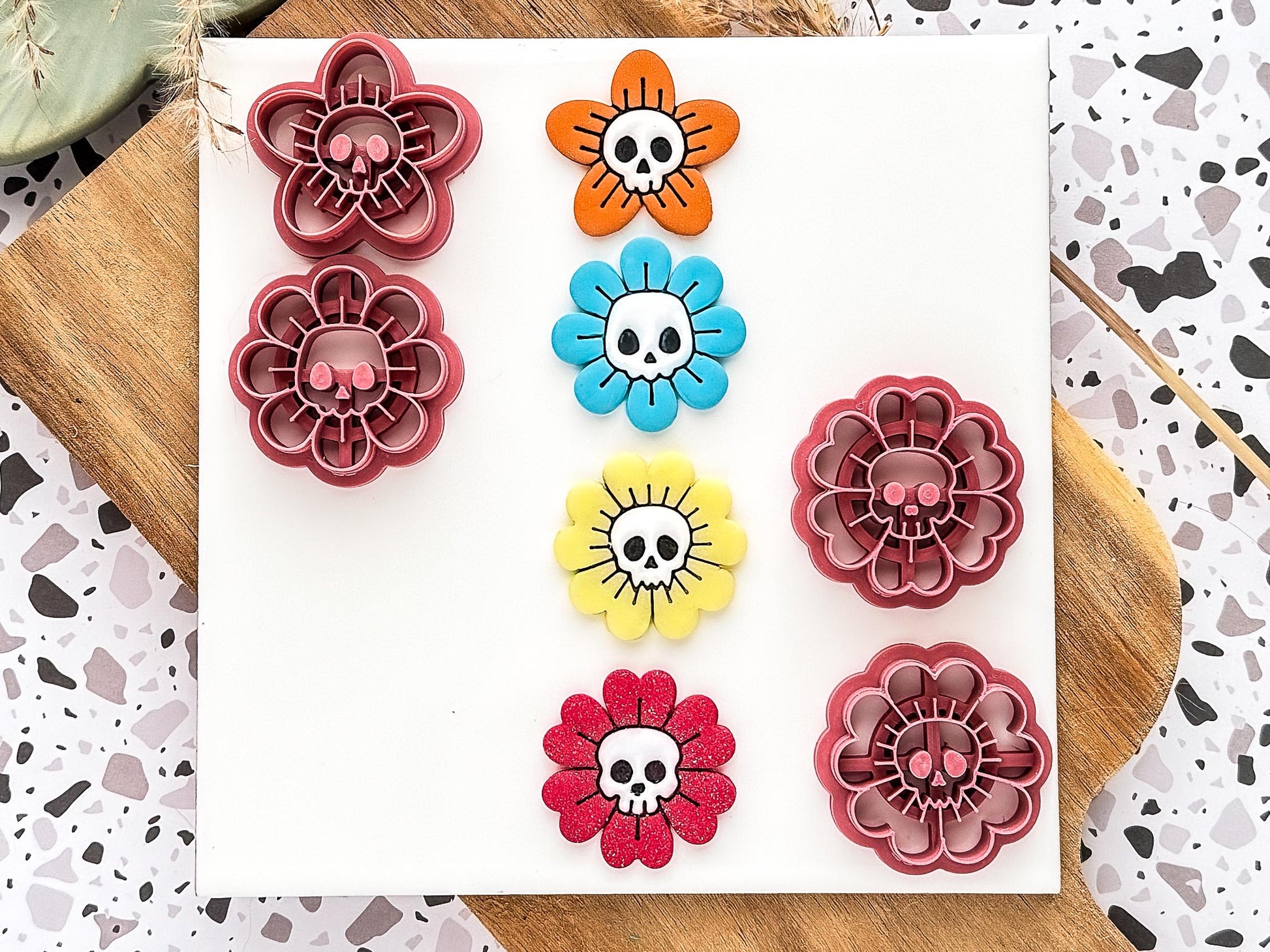Halloween Polymer Clay Cutter Set: Gothic Skull Full Flower Clay Cutters, UK Made-Halloween / Goth Cutters
