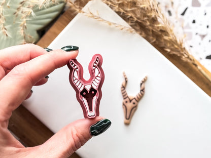 Animal Skull Clay Cutter, Antelope Head Polymer and Silver Clay Cutter, Available in 3 - 5 cm sizes, UK Made-Halloween / Goth Cutters