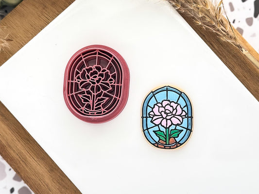 Floral Stained Glass Clay Cutter: Oval Framed Coronation Flower Design For Polymer Clay, UK Made-Floral Clay Cutters