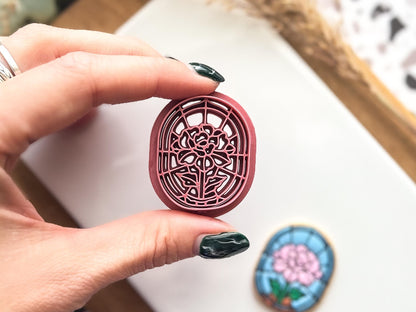Floral Stained Glass Clay Cutter: Oval Framed Coronation Flower Design For Polymer Clay, UK Made-Floral Clay Cutters