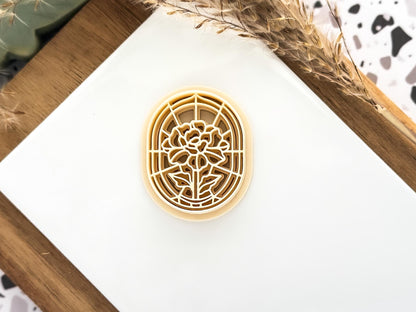 Floral Stained Glass Clay Cutter: Oval Framed Coronation Flower Design For Polymer Clay, UK Made-Floral Clay Cutters