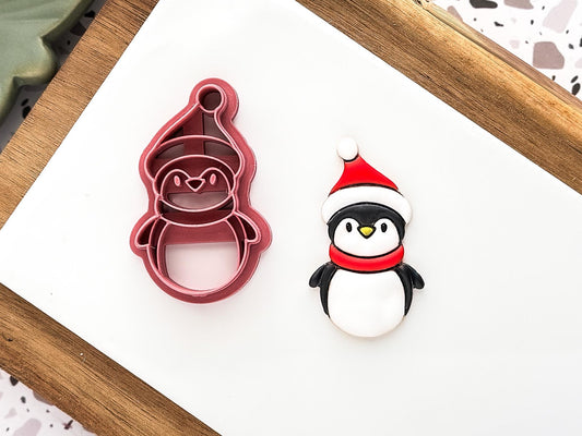 Christmas penguin clay cutter with polymer clay sample