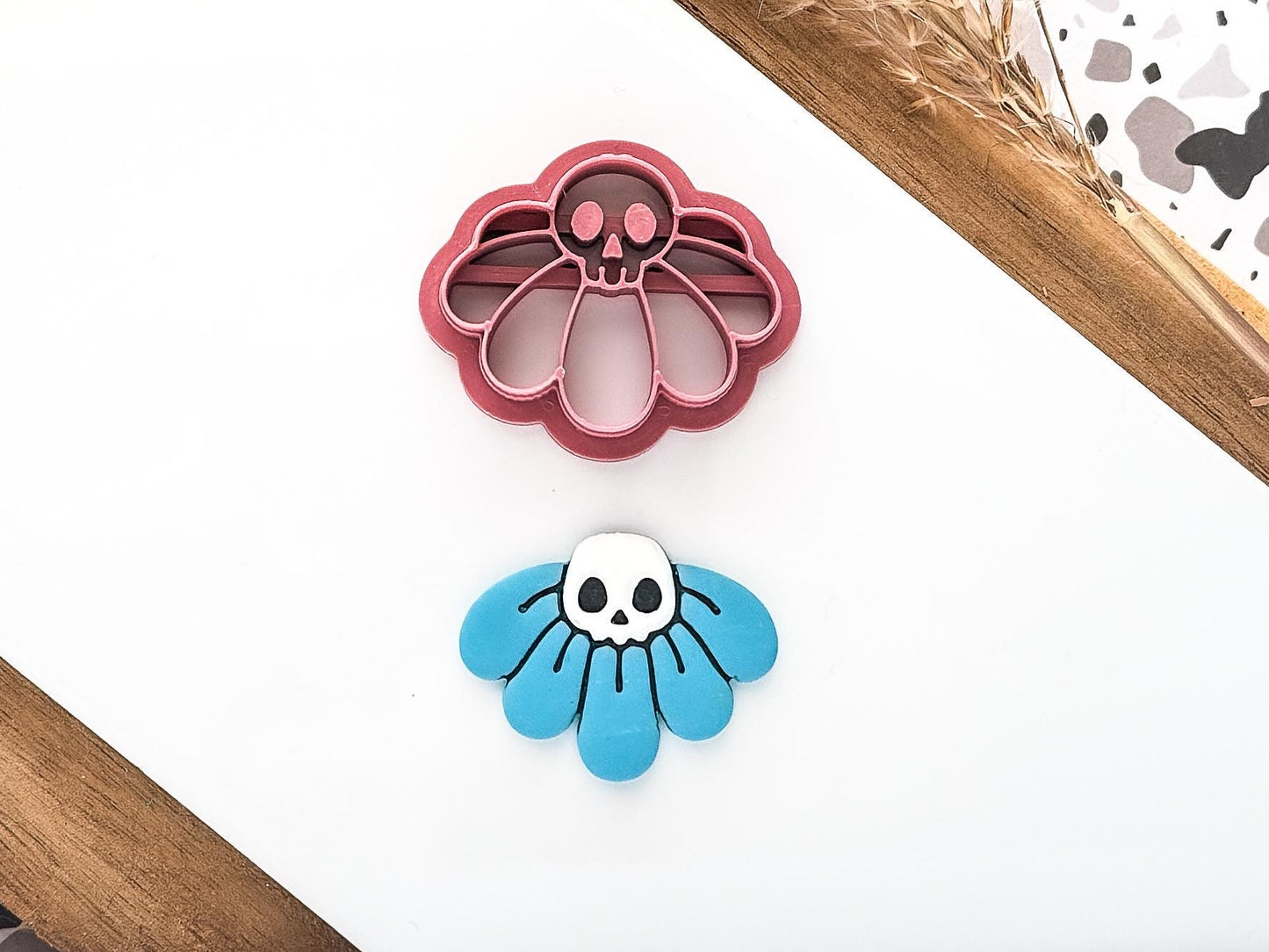 Skull Flower Polymer Clay Cutter Set: 4 Part Set Of Half Flower Cutters, Various Sizes, UK Made-Halloween / Goth Cutters