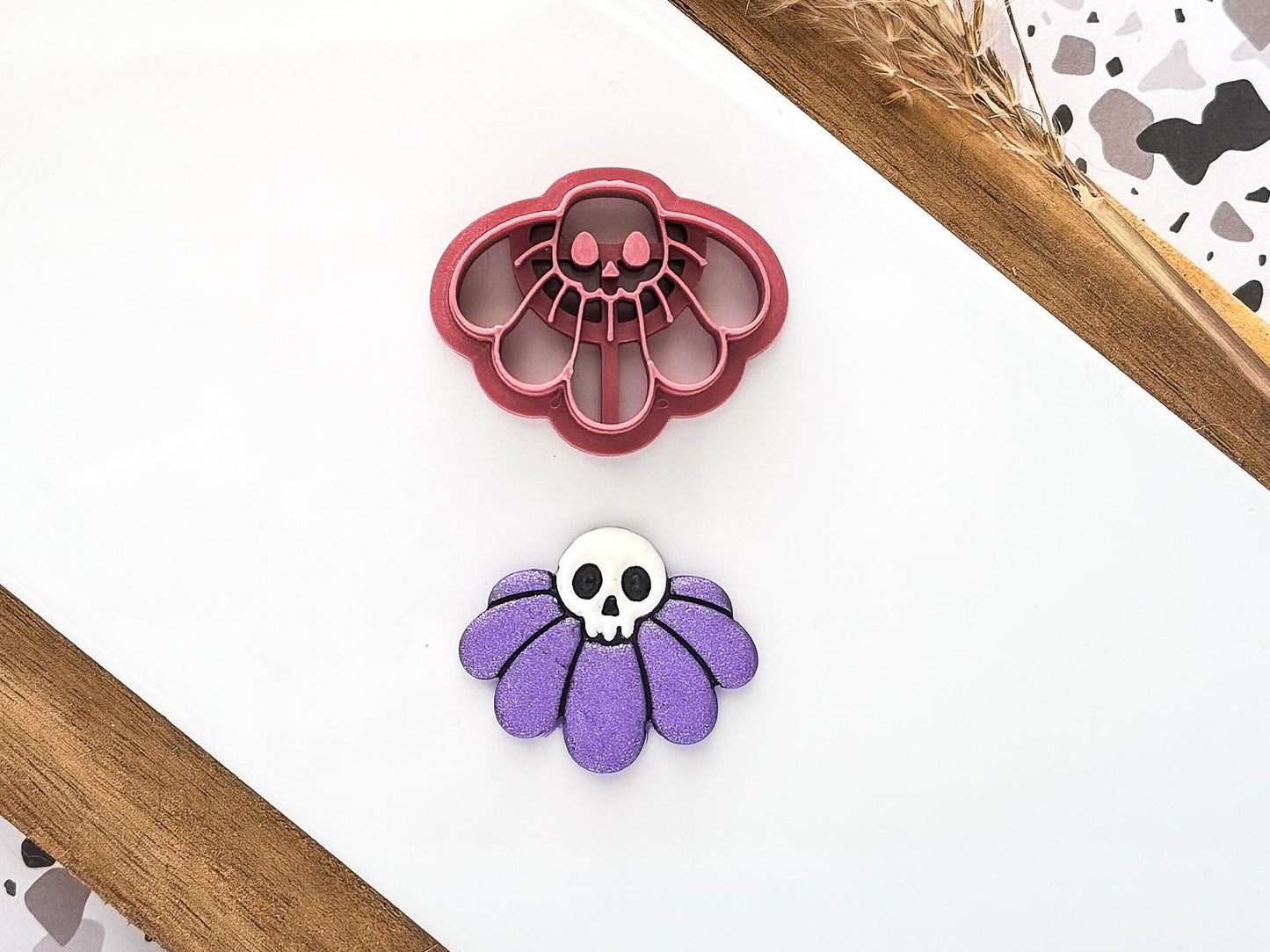 Skull Flower Polymer Clay Cutter Set: 4 Part Set Of Half Flower Cutters, Various Sizes, UK Made-Halloween / Goth Cutters