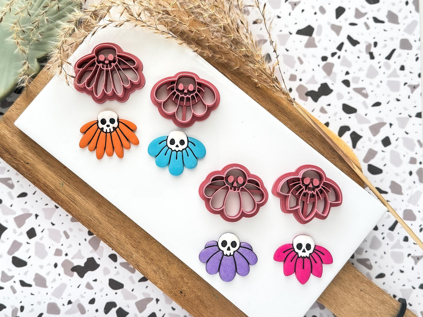 Skull Flower Polymer Clay Cutter Set: 4 Part Set Of Half Flower Cutters, Various Sizes, UK Made-Halloween / Goth Cutters