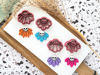 Skull Flower Polymer Clay Cutter Set: 4 Part Set Of Half Flower Cutters, Various Sizes, UK Made-Halloween / Goth Cutters