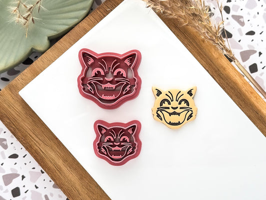 yelling cat face shaped cutter with polymer clay cut our sample