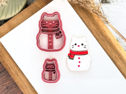 Christmas Clay Cutter: Snowman Cat With Scarf Design, 2.5 - 4.5 cm-Christmas / Winter