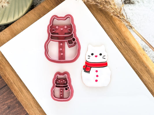 Christmas Clay Cutter: Snowman Cat With Scarf Design, 2.5 - 4.5 cm-Christmas / Winter