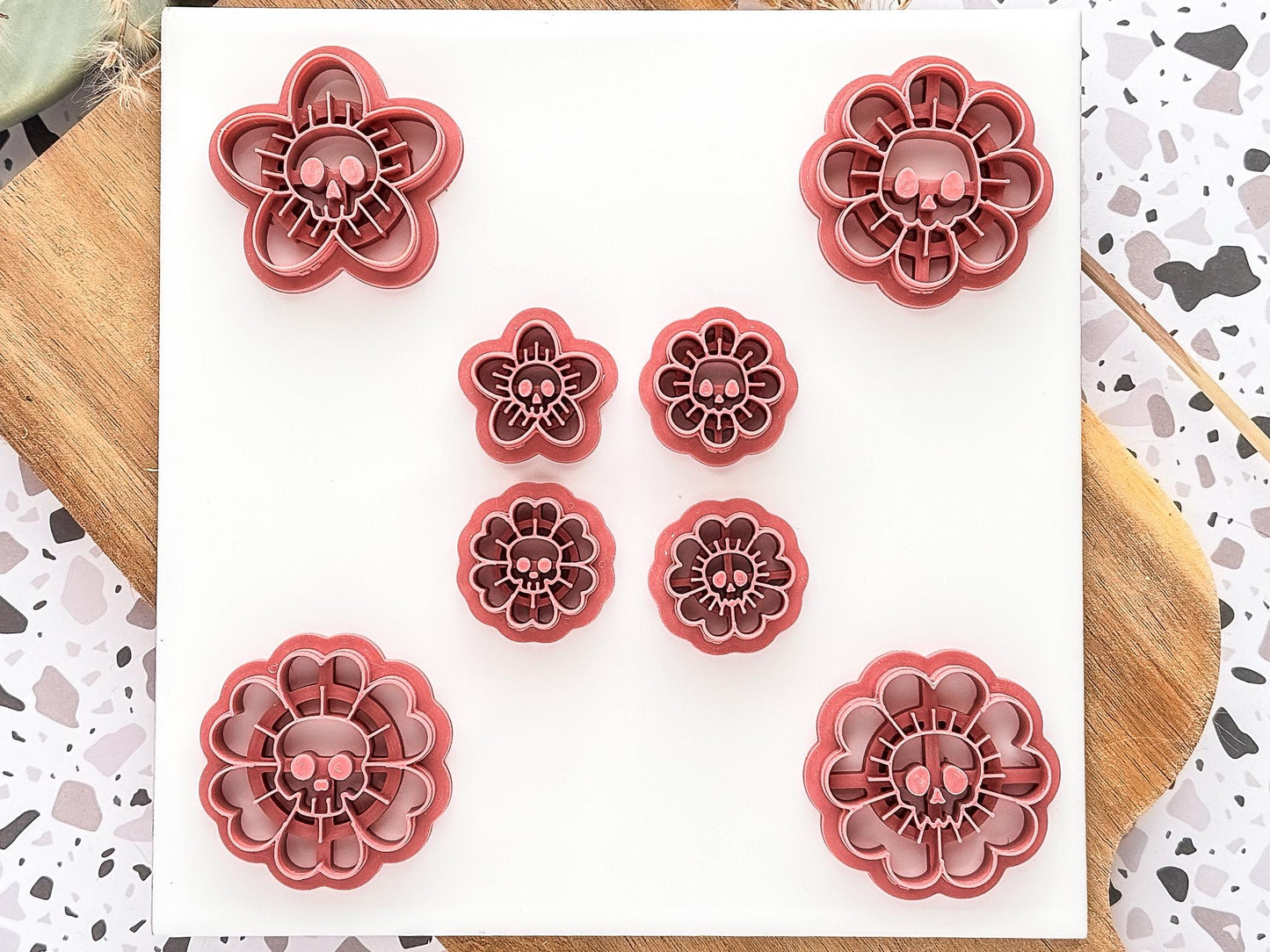 Halloween Polymer Clay Cutter Set: Gothic Skull Full Flower Clay Cutters, UK Made-Halloween / Goth Cutters