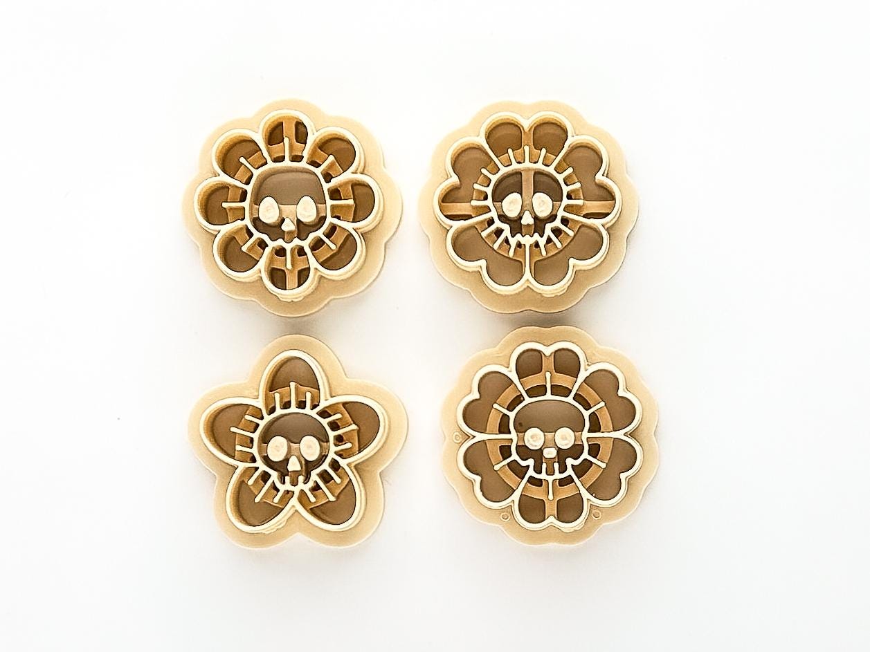 Halloween Polymer Clay Cutter Set: Gothic Skull Full Flower Clay Cutters, UK Made-Halloween / Goth Cutters