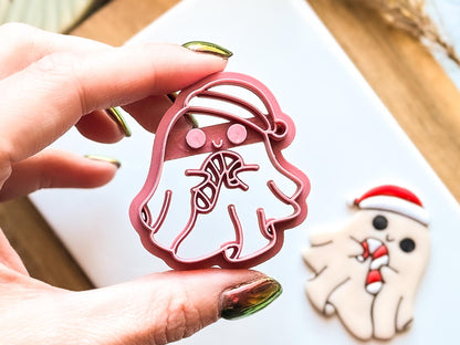 Spooky Christmas Clay Cutter: Ghost With Candy Cane and Santa Hat, 2.5 - 4.5 cm-Christmas / Winter