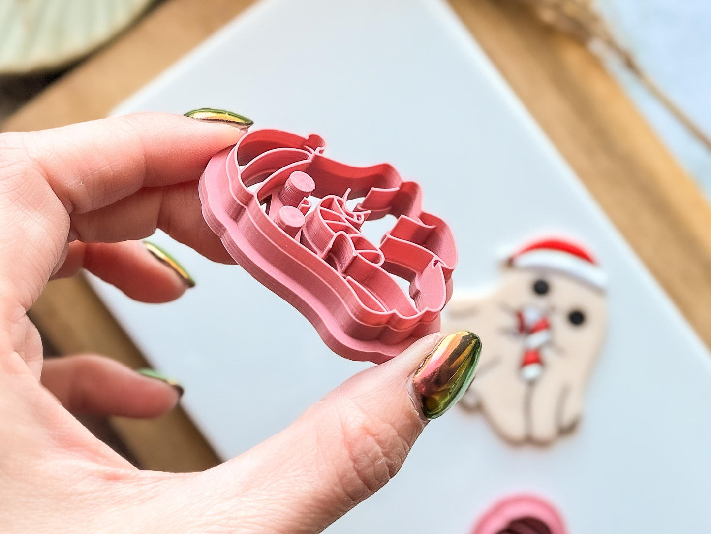 Spooky Christmas Clay Cutter: Ghost With Candy Cane and Santa Hat, 2.5 - 4.5 cm-Christmas / Winter