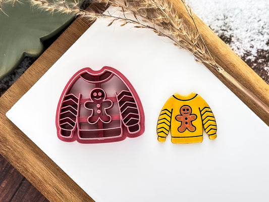 Gingerbread Man Jumper Clay Cutter: Christmas Sweater Design, 2.5 - 4.5cm-Christmas Clay Cutters