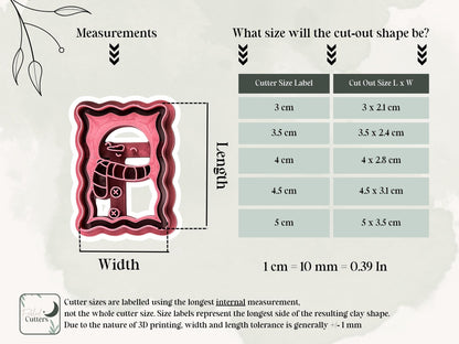 Snowman Stamp Shaped Cutter - Christmas Frame Style Polymer Clay Cutter, 3 - 5cm, Made in the UK-Christmas Clay Cutters