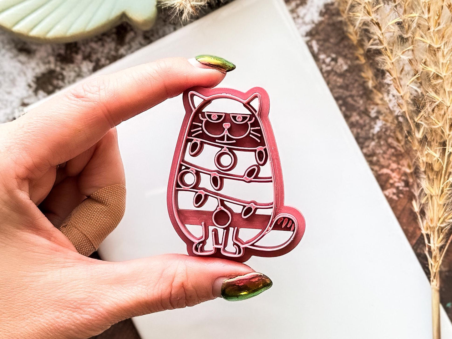 Christmas Tangled Up Cat Clay Cutter, Cute Cat Shaped Cutting Tool for Polymer Clay, Various Sizes, UK Made-Christmas Clay Cutters