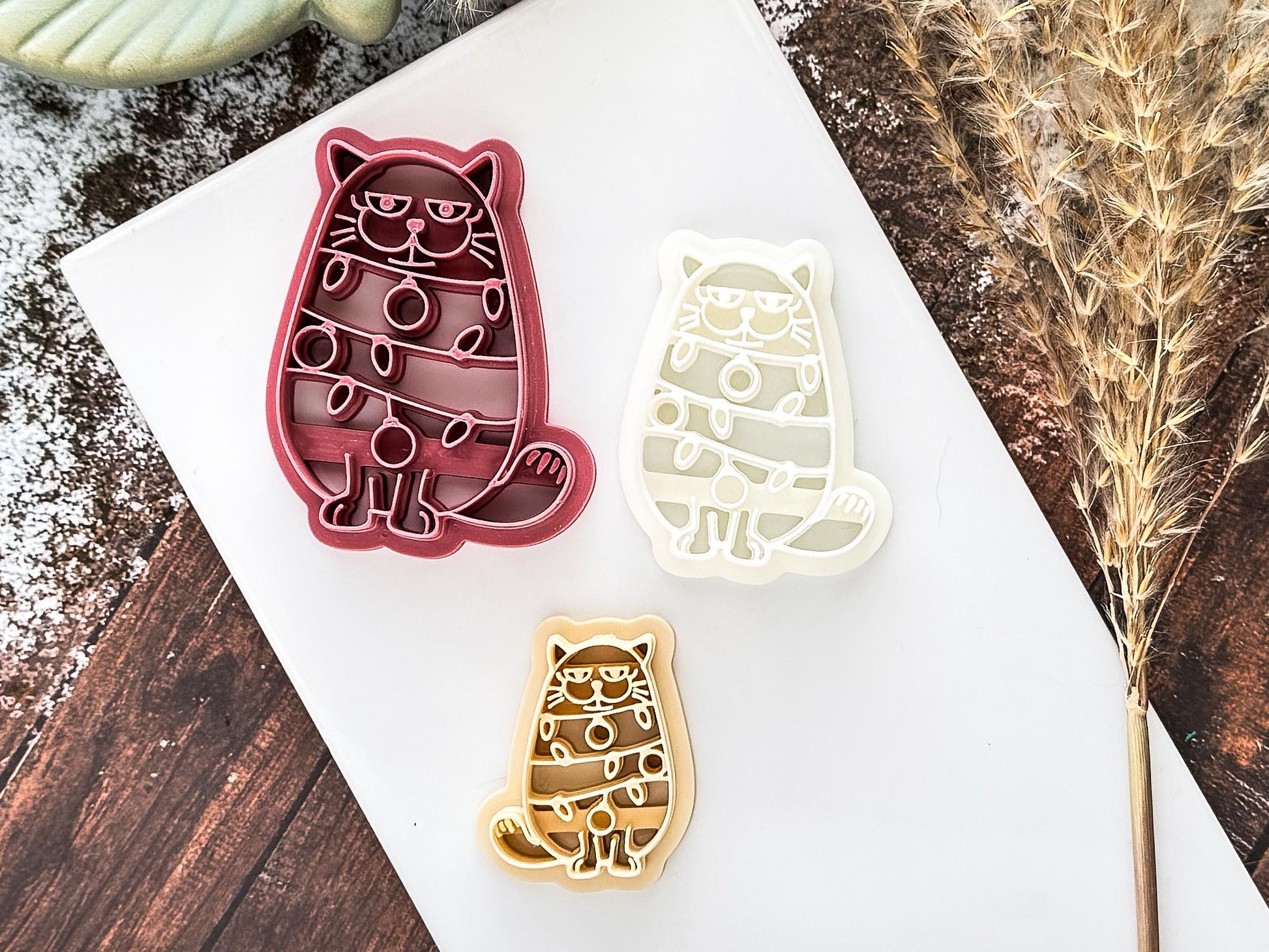 Christmas Tangled Up Cat Clay Cutter, Cute Cat Shaped Cutting Tool for Polymer Clay, Various Sizes, UK Made-Christmas Clay Cutters