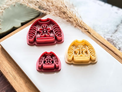 Gingerbread Man Jumper Clay Cutter: Christmas Sweater Design, 2.5 - 4.5cm-Christmas Clay Cutters