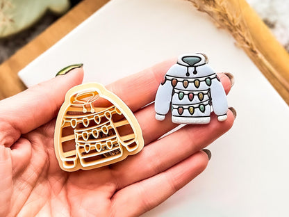 Christmas Lights Jumper Clay Cutter: Festive Sweater Design, 2.5 - 4.5cm-Christmas Clay Cutters