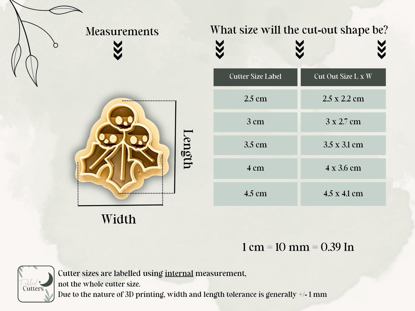 Gothic Christmas Holly Cutter, Skull And Leaves Detail for Polymer Clay, Fondant-Christmas Clay Cutters