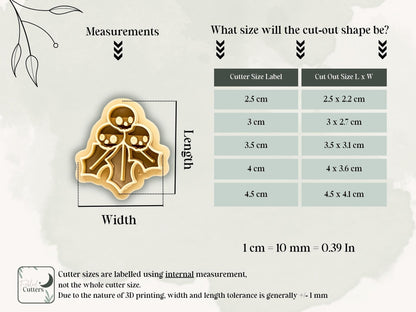 Gothic Christmas Holly Cutter, Skull And Leaves Detail for Polymer Clay, Fondant-Christmas Clay Cutters